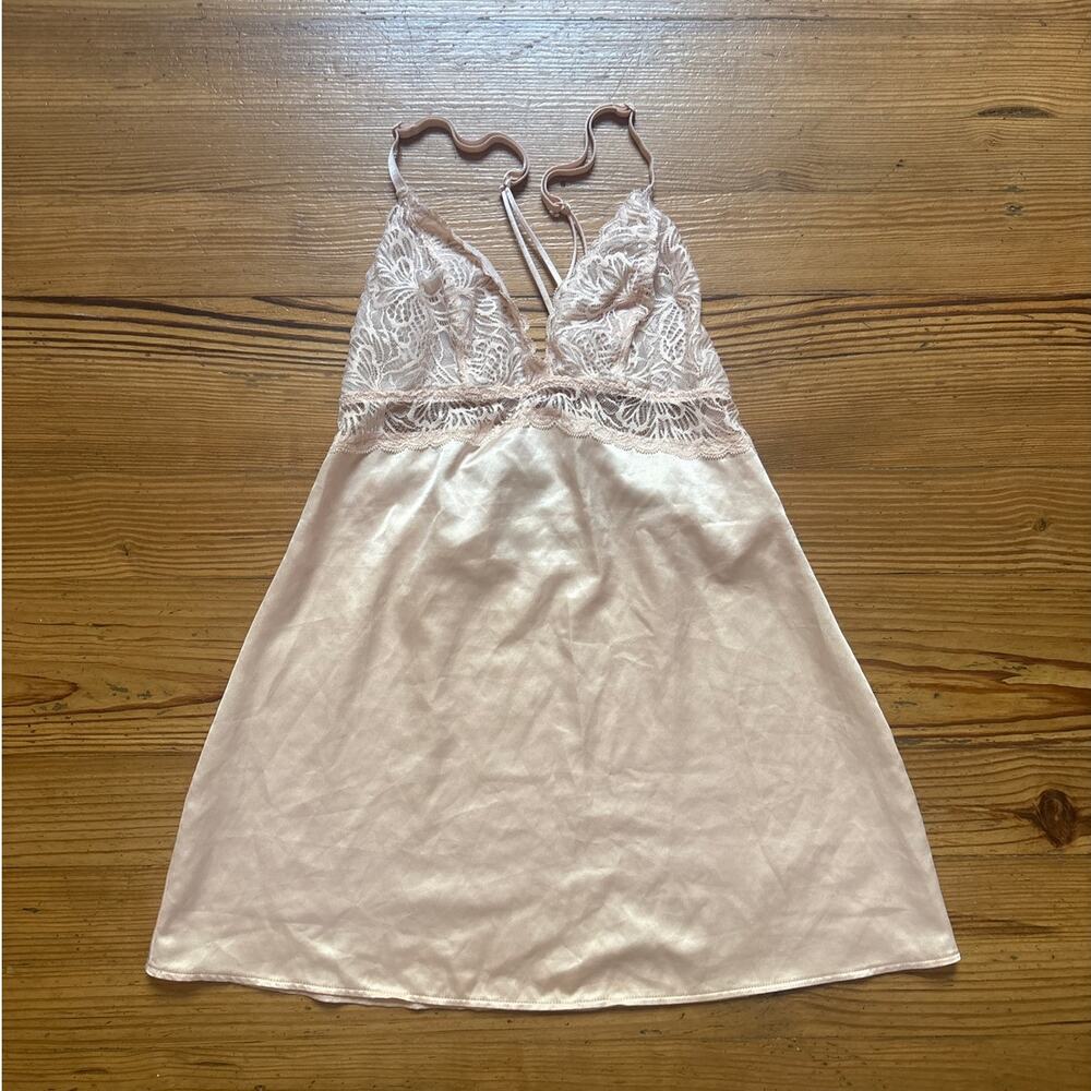 Auden blush‎ pink sheer lace adjustable strap intimates slip dress SIZE M